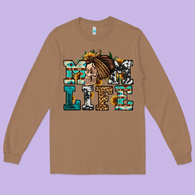 Western Momlife Skull With Bandana Long Sleeve Tee Designed By Jasminsmagicworld
