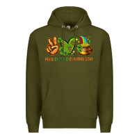 Army Green Peace Love St. Patrick's Day Premium Hoodie - HowdyJamesFarm