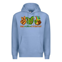 Colony Blue Peace Love St. Patrick's Day Premium Hoodie - HowdyJamesFarm