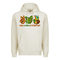 Oatmeal Heather Peace Love St. Patrick's Day Premium Hoodie - HowdyJamesFarm