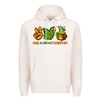 Pale Pink Peace Love St. Patrick's Day Premium Hoodie - HowdyJamesFarm