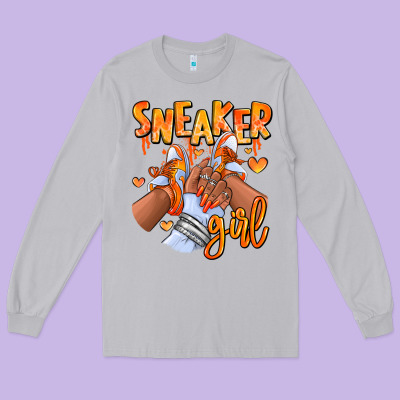 Orange Galaxy Sneaker Girl Afro Woman Long Sleeve Tee Designed By Ranaportraitstore