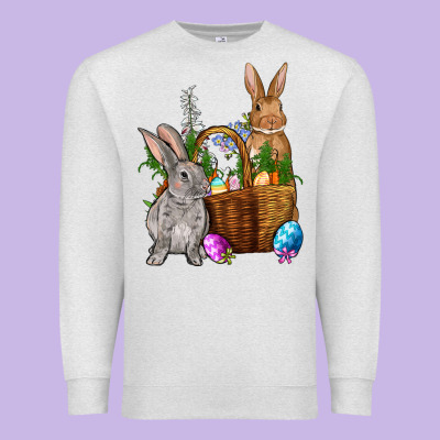 Bunnys Carrots Eggs With Basket Easter Premium Sweatshirt Designed By Oliviacreatesart