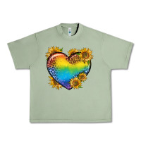 Oil Green Pride Heart And Sunflower Urban Heavy Tee - BundleAndBundleShop