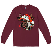 Burgundy Christmas cow with antlers Long Sleeve Tee - Jasminsmagicworld