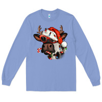 Colony Blue Christmas cow with antlers Long Sleeve Tee - Jasminsmagicworld