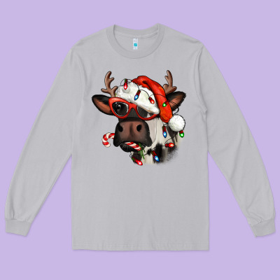 Christmas Cow With Antlers Long Sleeve Tee Designed By Jasminsmagicworld