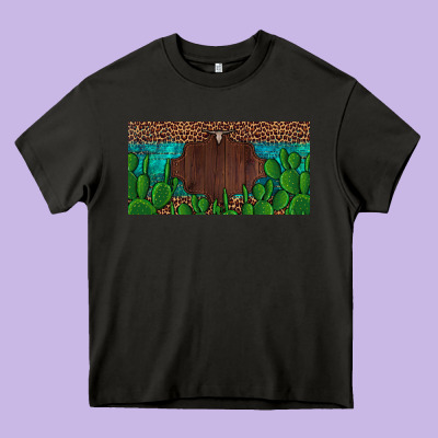 Western Cactus Leopard And Turquoise Custom Nametext License Plate Heavy Core Tee Designed By Artiststas