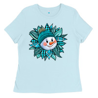 Baby Blue cute snowman winter sunflower Ladies Tee - Jasminsmagicworld