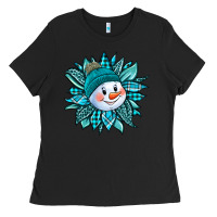 Black cute snowman winter sunflower Ladies Tee - Jasminsmagicworld