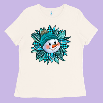 Cute Snowman Winter Sunflower Ladies Tee Designed By Jasminsmagicworld