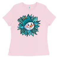 Bubblegum Pink cute snowman winter sunflower Ladies Tee - Jasminsmagicworld