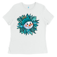 White cute snowman winter sunflower Ladies Tee - Jasminsmagicworld