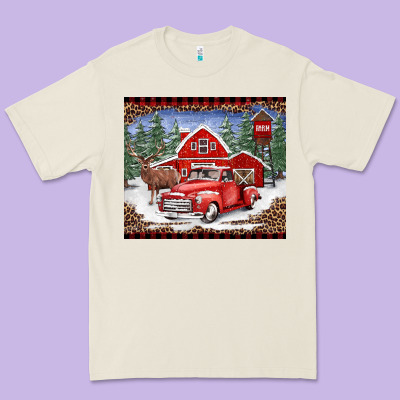 Christmas Farm Reindeer And Truck Premium Tee Designed By Barkaloodesign