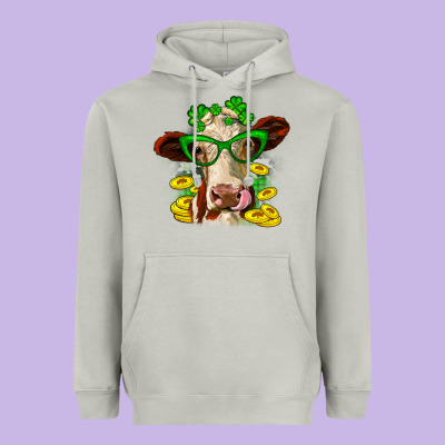St. Patrick's Day Cow Heavyweight Hoodie Designed By Oliviacreatesart