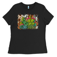 Black watercolor cactus western background Ladies Tee - BarkalooDesign