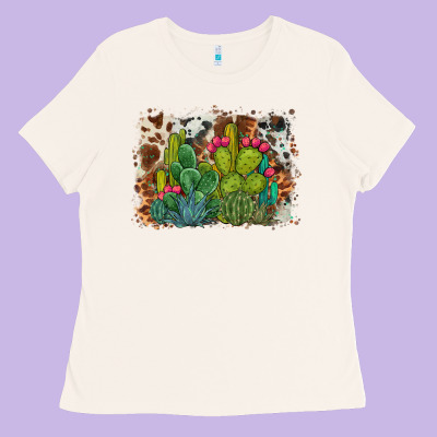 Watercolor Cactus Western Background Ladies Tee Designed By Barkaloodesign