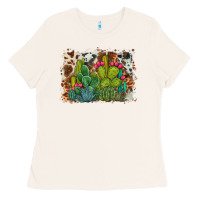Bone watercolor cactus western background Ladies Tee - BarkalooDesign