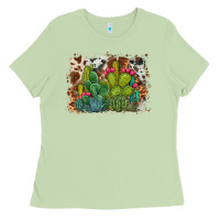 Matcha watercolor cactus western background Ladies Tee - BarkalooDesign