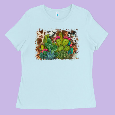 Watercolor Cactus Western Background Ladies Tee Designed By Barkaloodesign