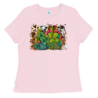 Bubblegum Pink watercolor cactus western background Ladies Tee - BarkalooDesign