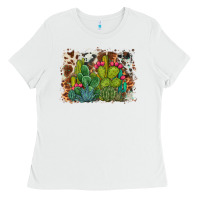 White watercolor cactus western background Ladies Tee - BarkalooDesign