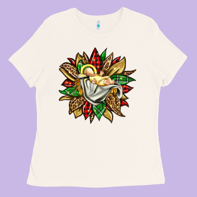 Christmas Baby Jesus Sunflower Ladies Tee Designed By Jasminsmagicworld