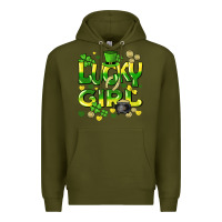 Army Green lucky girl st. patricks day Premium Hoodie - HowdyJamesFarm