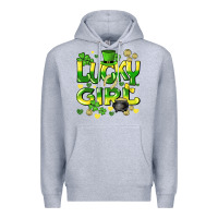 Heather Grey lucky girl st. patricks day Premium Hoodie - HowdyJamesFarm