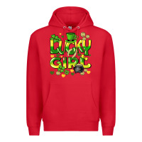 Red lucky girl st. patricks day Premium Hoodie - HowdyJamesFarm