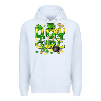 White lucky girl st. patricks day Premium Hoodie - HowdyJamesFarm