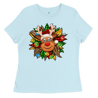 Baby Blue Christmas reindeer sunflower Ladies Tee - Jasminsmagicworld