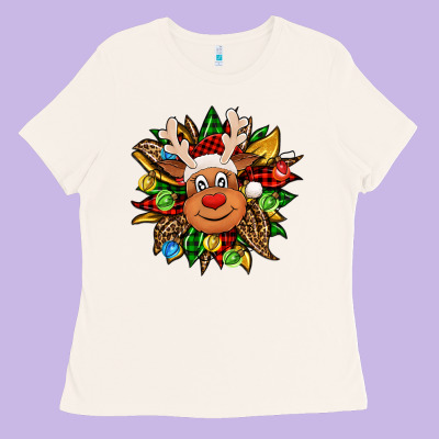 Christmas Reindeer Sunflower Ladies Tee Designed By Jasminsmagicworld