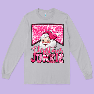 Pink Christmas Junkie Santa Claus Long Sleeve Tee Designed By Jasminsmagicworld
