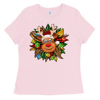 Bubblegum Pink Christmas reindeer sunflower Ladies Tee - Jasminsmagicworld
