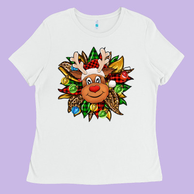 Christmas Reindeer Sunflower Ladies Tee Designed By Jasminsmagicworld