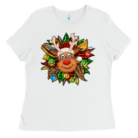White Christmas reindeer sunflower Ladies Tee - Jasminsmagicworld