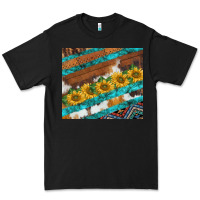 Black western aztec sunflowers turquoise cowhide Premium Tee - BarkalooDesign