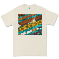 Bone western aztec sunflowers turquoise cowhide Premium Tee - BarkalooDesign