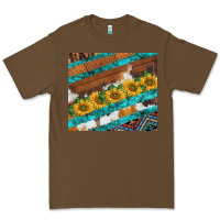 Cacao western aztec sunflowers turquoise cowhide Premium Tee - BarkalooDesign