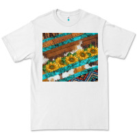 White western aztec sunflowers turquoise cowhide Premium Tee - BarkalooDesign