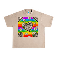 French Oak Pride LGBTQ+ Cowhide Hearts And Daisy Patterns Urban Heavy Tee - BundleAndBundleShop