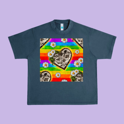 Pride Lgbtq+ Cowhide Hearts And Daisy Patterns Urban Heavy Tee Designed By Bundleandbundleshop