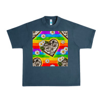 Midnight Navy Pride LGBTQ+ Cowhide Hearts And Daisy Patterns Urban Heavy Tee - BundleAndBundleShop