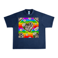 Navy Pride LGBTQ+ Cowhide Hearts And Daisy Patterns Urban Heavy Tee - BundleAndBundleShop