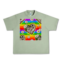 Oil Green Pride LGBTQ+ Cowhide Hearts And Daisy Patterns Urban Heavy Tee - BundleAndBundleShop