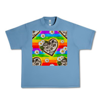 Pebble Blue Pride LGBTQ+ Cowhide Hearts And Daisy Patterns Urban Heavy Tee - BundleAndBundleShop
