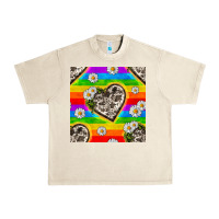 Sandshell Pride LGBTQ+ Cowhide Hearts And Daisy Patterns Urban Heavy Tee - BundleAndBundleShop