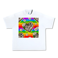 White Pride LGBTQ+ Cowhide Hearts And Daisy Patterns Urban Heavy Tee - BundleAndBundleShop