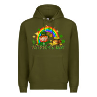 Army Green St. Patrick's Day Elf with elements Premium Hoodie - HowdyJamesFarm
